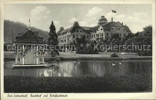 Bad Salzschlirf Hotel Badehof mit Goldfischteich Bahnpost Kat. Bad Salzschlirf