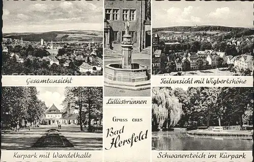 Bad Hersfeld Gesamtansciht Wigbertshoehe Schwanenteich Kurpark Wandelhalle Lullusbrunnen Kat. Bad Hersfeld