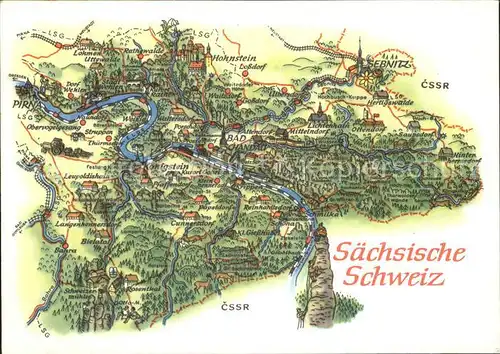 Bad Schandau Landkarte Saechsische Schweiz Kat. Bad Schandau