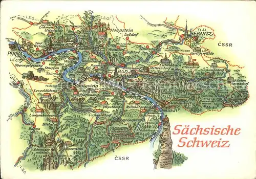 Bad Schandau Landkarte Saechsische Schweiz Sehenswuerdigkeiten Kat. Bad Schandau