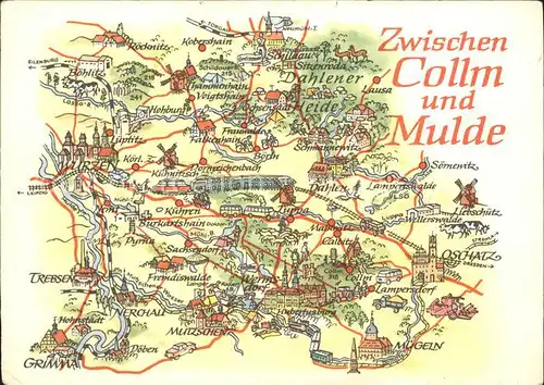 Collm Landkarte Sehenswuerdigkeiten zwischen Collm und Mulde Kat. Wermsdorf