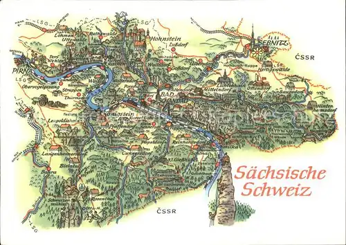 Pirna Landkarte Saechsische Schweiz Sehenswuerdigkeiten Kat. Pirna