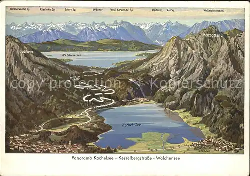 Kochel See Panorama Kochelsee Kesselbergstrasse Walchensee Alpen Kat. Kochel a.See