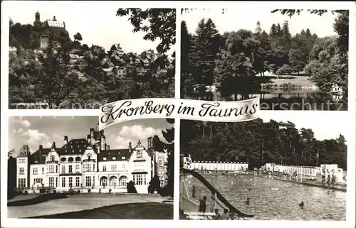 Kronberg Taunus Teilansicht Weiher Schwimmbad Schloss Kat. Kronberg im Taunus