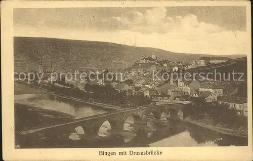 Bingen Rhein mit Drususbruecke Kat. Bingen am Rhein