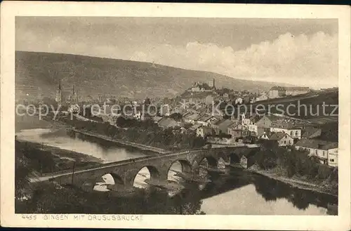 Bingen Rhein mit Drususbruecke Kat. Bingen am Rhein