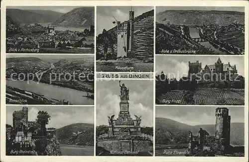 Bingen Rhein Rochusberg Maeuseturm Drususbruecke Rosselblick Burg Klopp Burg Rheinstein National Denkmal Ruine Ehrenfels Kat. Bingen am Rhein