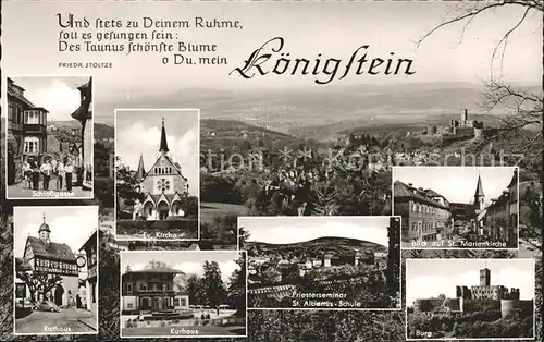 Koenigstein Taunus Panorama Schlossgasse Ev Kirche Rathaus Kurhaus Priesteseminar Marienkirche Burg Kat. Koenigstein im Taunus