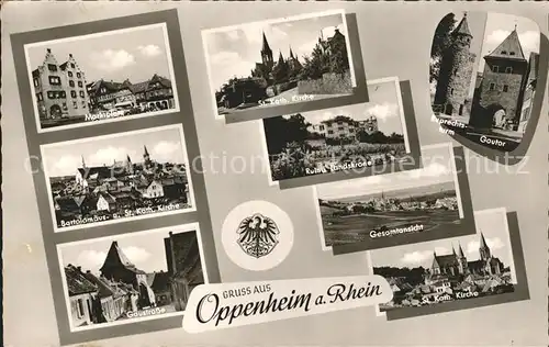 Oppenheim Marktplatz St Kath Kirche Gautor Bartholomaeus Kirche Gaustrasse Gesamtansicht Ruine Landskrone Kat. Oppenheim Rhein