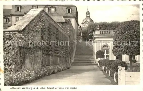 Weilburg Schlossterrasse mit Kirche Luftkurort Kat. Weilburg Lahn