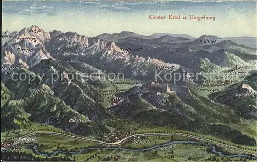 Ettal Kloster und Umgebung Alpenpanorama Kat. Ettal