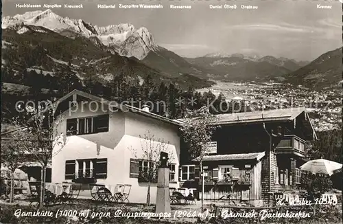Garmisch Partenkirchen Bergwirtschaft Gamshuette gegen Zugspitzgruppe Wettersteingebirge Huber Karte Nr 10540 Kat. Garmisch Partenkirchen