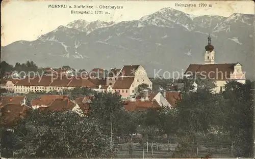 Murnau Ortsansicht mit Kirche Herzogstand Heimgarten Alpen Kat. Murnau a.Staffelsee