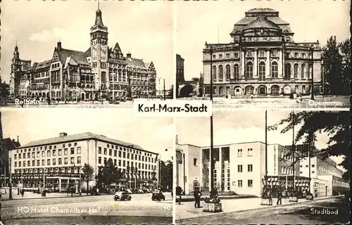 Karl Marx Stadt Rathaus Opernhaus Stadtbad HO Hotel Chemnitzer Hof Kat. Chemnitz