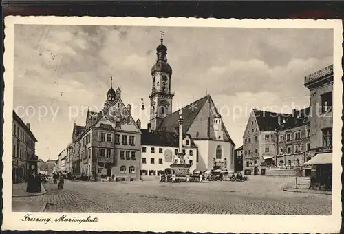 Freising Oberbayern Marienplatz Brunnen Kirche Kat. Freising