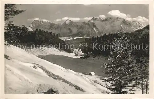 Klais Hochgebirgsheim Schloss Kranzbach Winterpanorama Alpen Kat. Kruen