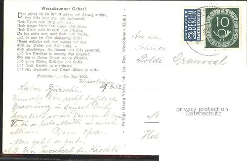 Wessobrunn Weilheimer Gebet Steinplatte Kat. Wessobrunn