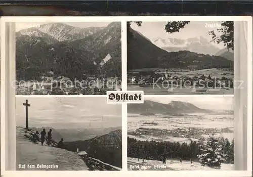 Ohlstadt Ortsansicht Panorama Helmgarten Zugspitze Total mit Hoernle Kat. Ohlstadt