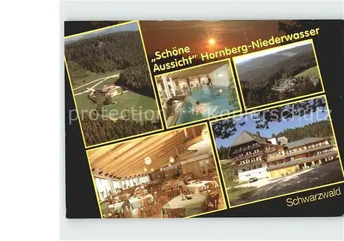 Niederwasser Fliegeraufnahme Hallenbad Hoehen Hotel Schoene Aussicht Gastraum Kat. Hornberg