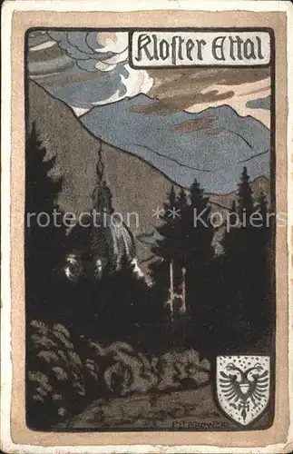 Ettal Kloster Wappen Kuenstlerkarte Kat. Ettal