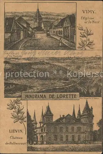 Vimy Eglise avec Lorette Panorama et Lievin Chateau de Rollencourt Kat. Vimy