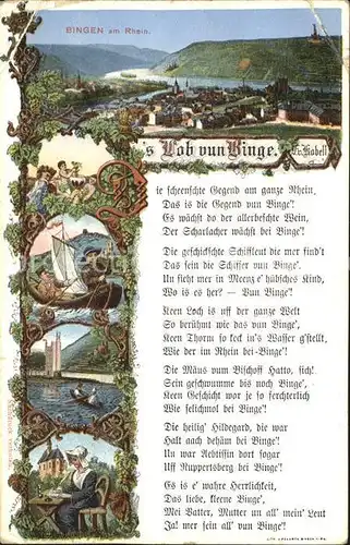 Bingen Rhein Panorama Teilansichten Gedichttext Kat. Bingen am Rhein
