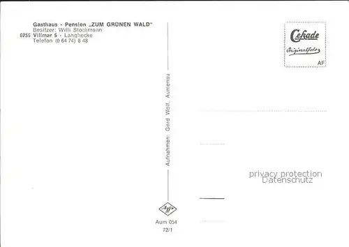 Langhecke Gasthaus Pension Zum Gruenen Wald Tennisplatz Kat. Villmar