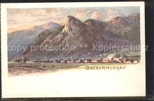 Oberammergau Gesamtansicht mit Alpenpanorama Kuenstlerkarte Kat. Oberammergau