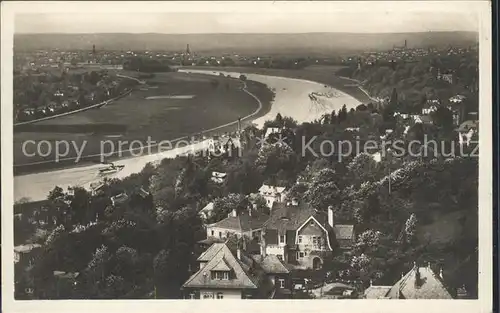 Loschwitz Panorama Blick vom Luisenhof nach Dresden Elbe Kat. Dresden