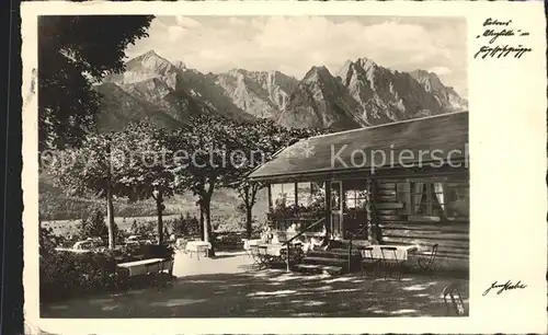 Garmisch Partenkirchen Sartoris Almhuette mit Zugspitzgruppe Wettersteingebirge Serie Deutsche Heimatbilder Kat. Garmisch Partenkirchen