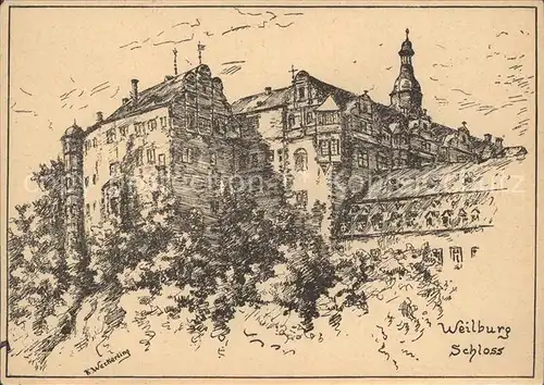 Weilburg Schloss Zeichnung Kuenstlerkarte Kat. Weilburg Lahn