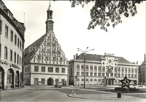 Zwickau Sachsen Hauptmarkt mit Rathaus und Gewandhaus Kat. Zwickau