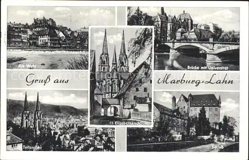 Marburg Lahn Bruecke mit Universitaet Teilansicht Am Wehr Schloss  Kat. Marburg