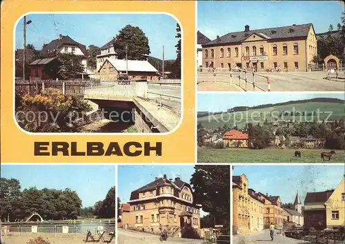 Erlbach Vogtland Schwarzbach Gasthof Erlbach Teilansicht Freibad Rat der Gemeinde Rud Breitscheid Str Kat. Erlbach Vogtland