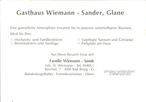 Glane Gasthaus Wiemann Sander Saal Kat. Bad Iburg