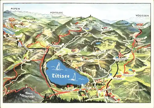 Titisee Schwarzwald mit Feldberggebiet Panoramakarte Kat. Titisee Neustadt