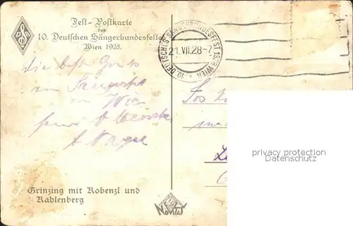 Wien Festpostkarte Deutscher Saengerbundestag 1928 Kat. Wien