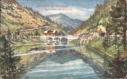 Mariazell Steiermark Hubertussee mit Stauwerk Kuenstlerkarte Kat. Mariazell