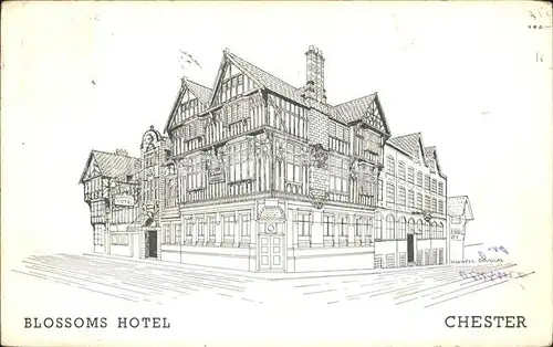 Chester Cheshire Blossoms Hotel Zeichnung / Chester /Cheshire CC