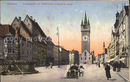 Straubing Ludwigsplatz mit Chorbrunnen Tiburtiusbrunnen Kat. Straubing