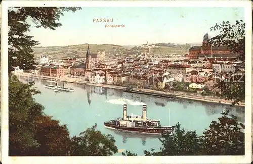 Passau Donaupartie Dampfer Stadtansicht Kat. Passau