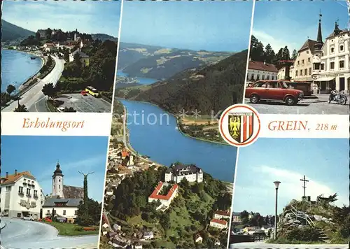 Grein Donau Oberoesterreich Schloss Greinsburg Fliegeraufnahme Hauptplatz Rathaus Halterkreuz Kat. Grein