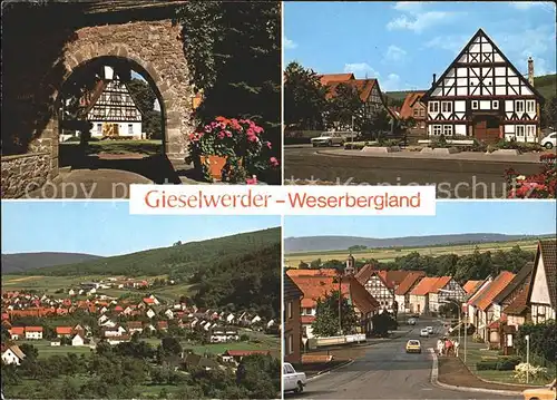 Gieselwerder Panorama Weserbergland Stadttor Fachwerkhaus Strassenpartie Kat. Oberweser