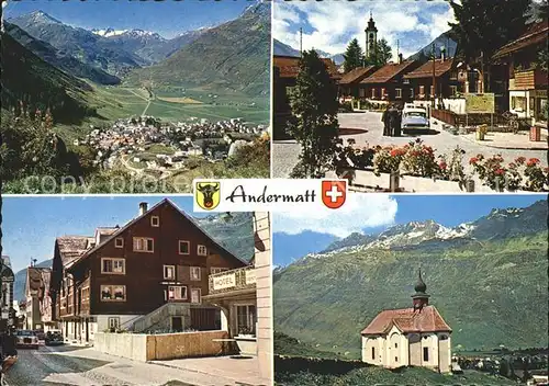 Andermatt Gesamtansicht mit Alpenpanorama Ortsstrasse Kapelle Kat. Andermatt