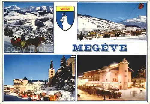 Megeve Teilansichten Wintersportplatz Wappen Pferdeschlitten Kat. Megeve