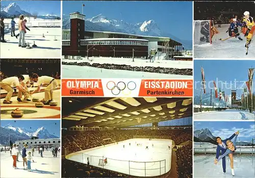Garmisch Partenkirchen Olympia Eisstadion gegen Zugspitzgruppe Wintersport Kat. Garmisch Partenkirchen