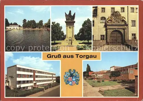 Torgau Strandbad Denkmal Schloss Hartenfels Friedrich Wolf Oberschule Volksschwimmbad Wappen Kat. Torgau