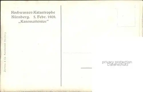 Nuernberg Hochwasser 5.Februar 1909 Kasemattentor Kat. Nuernberg