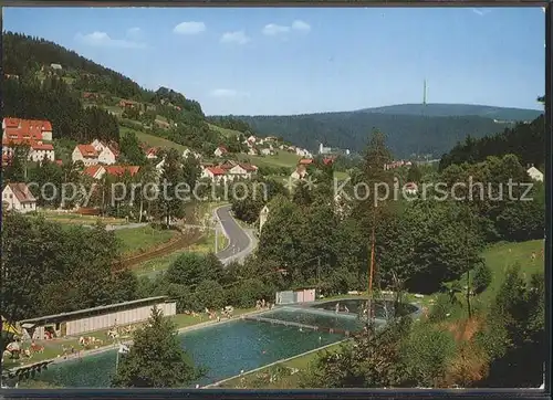 Warmensteinach Schwimmbad mit Ochsenkopf Kat. Warmensteinach Fichtelgebirge