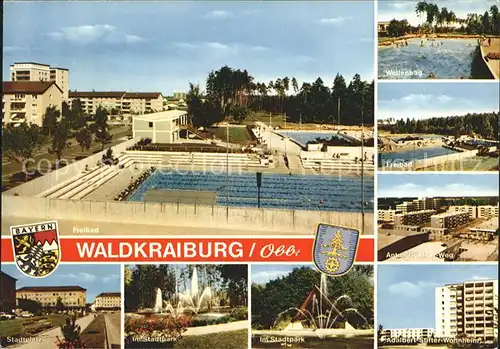 Waldkraiburg Freibad Wellenbad Anton Guenther Weg Stadtplatz Stadtpark Adalbert Stifter Wohnheim Kat. Waldkraiburg